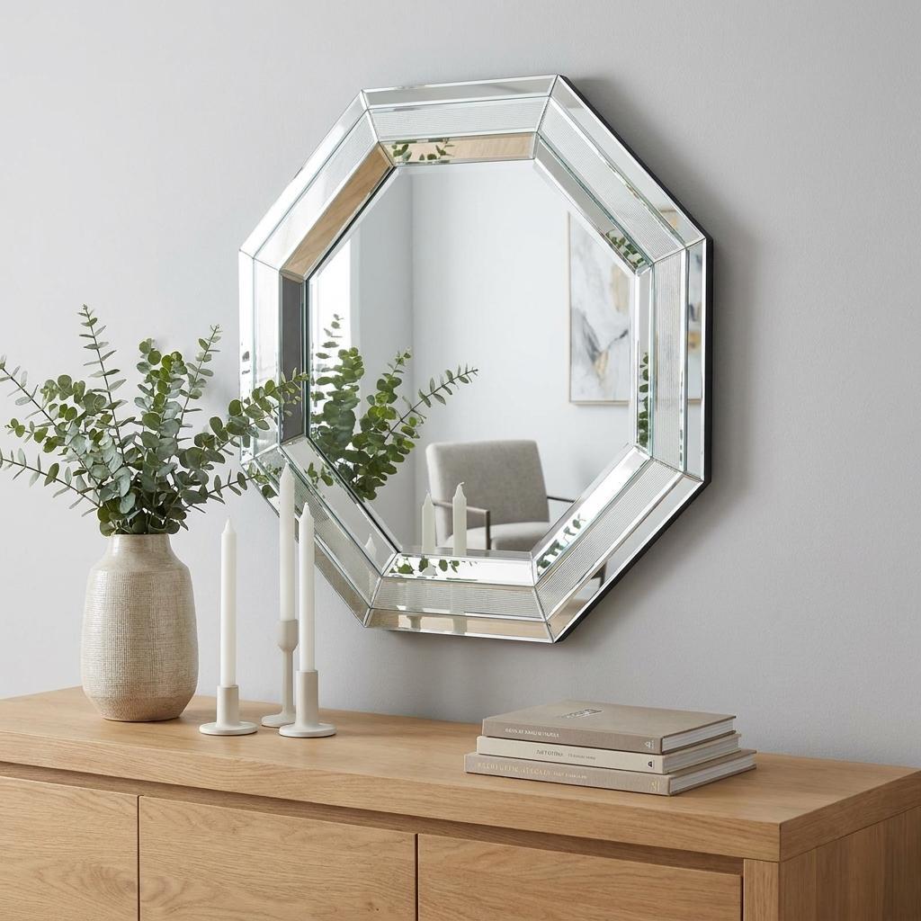 28" Silver Octagon Glass Framed Accent Mirror - Bed & Bath