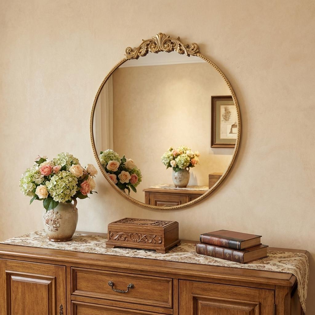 39" Gold Crowned Top Iron Framed Accent Mirror - Bed & Bath