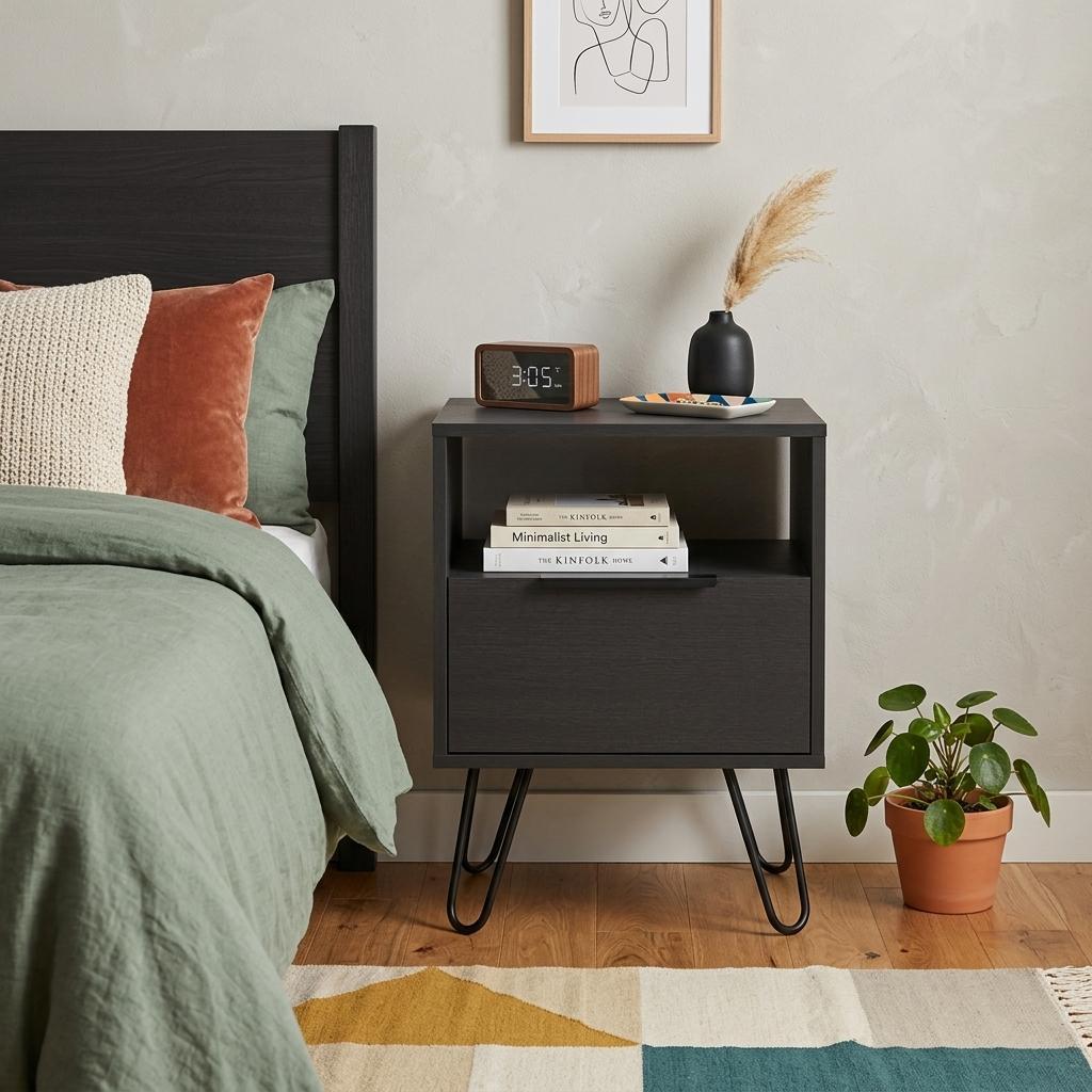 22" Black Wood One Drawer Nightstand - Bed & Bath