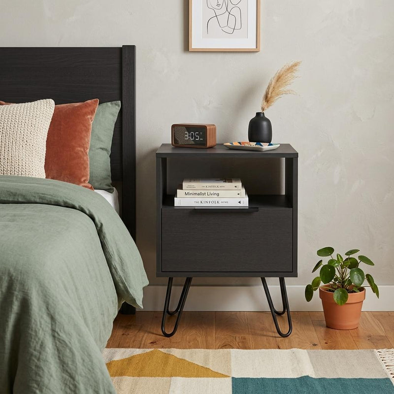 22" Black Wood One Drawer Nightstand - Bed & Bath