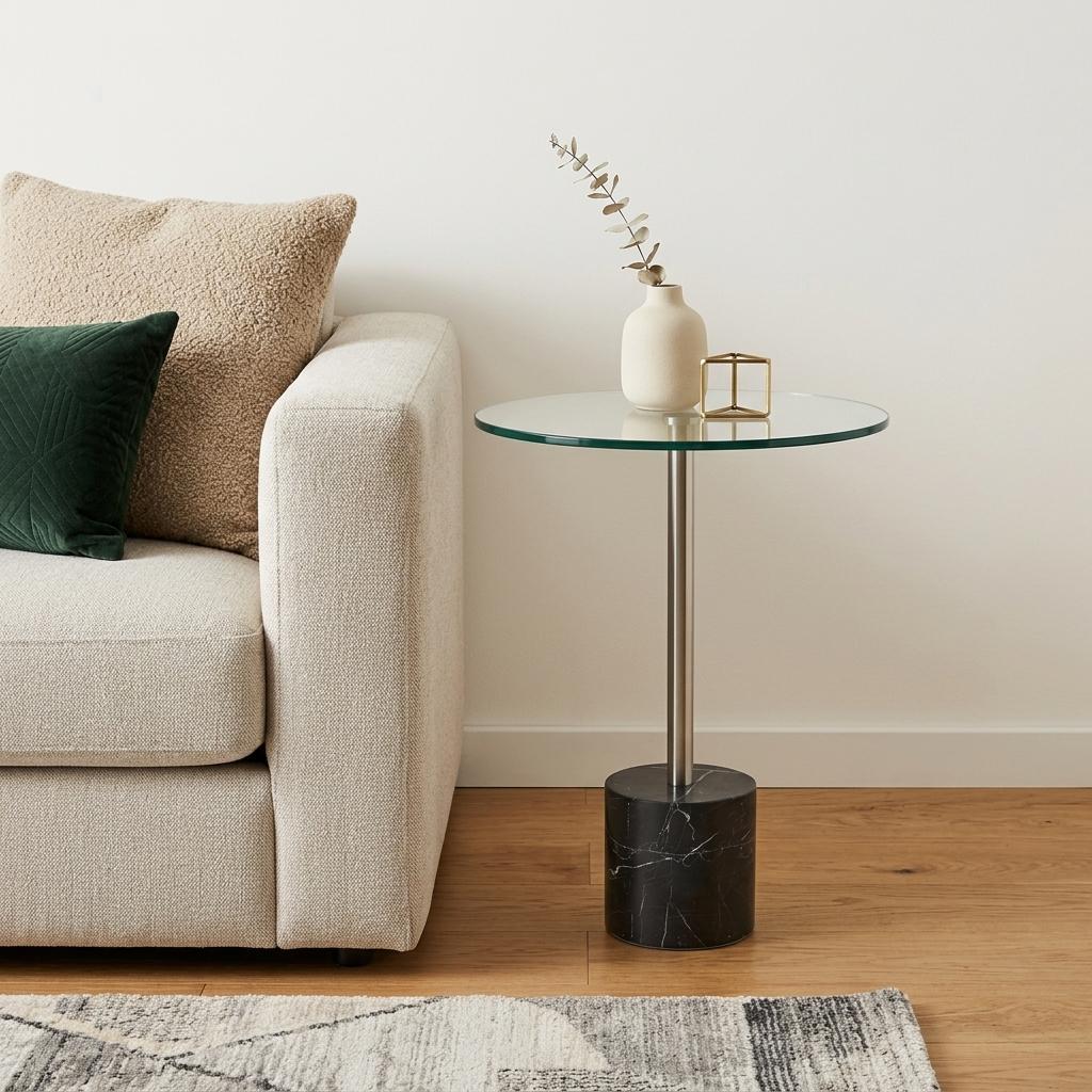 21" Silver And Clear Glass Round End Table - Living Room