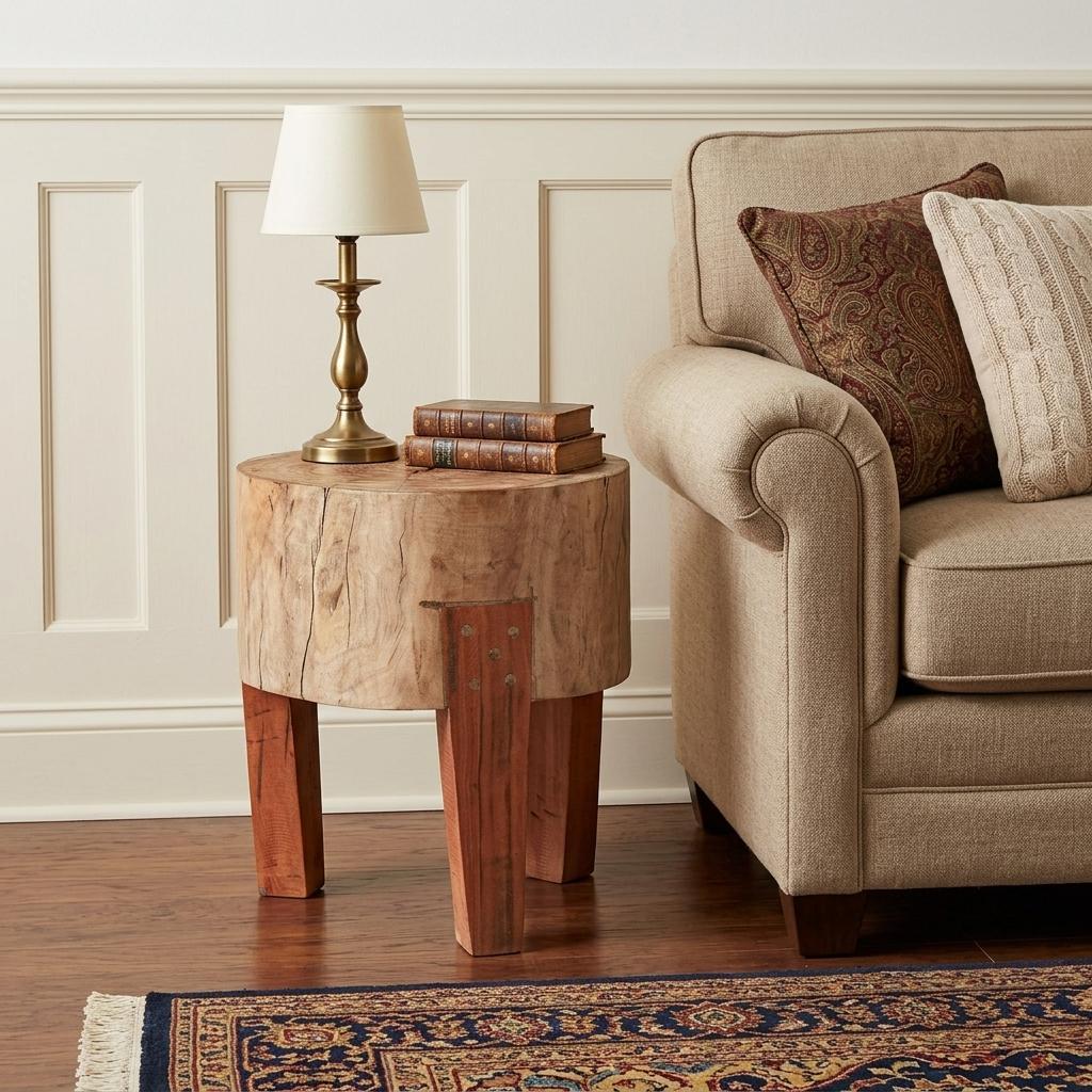 15" Dark Brown And Brown Distressed Reclaimed Wood Round End Table - Living Room