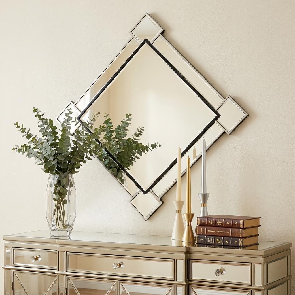 45" Gray And Black Abstract Metal Framed Accent Mirror - Bed & Bath