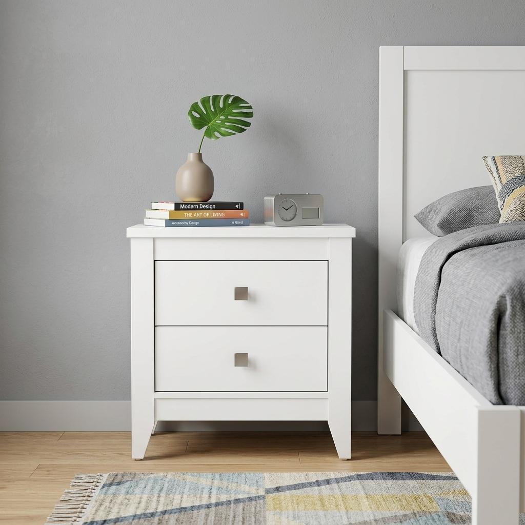 24" White Wood Two Drawer Nightstand - Bed & Bath