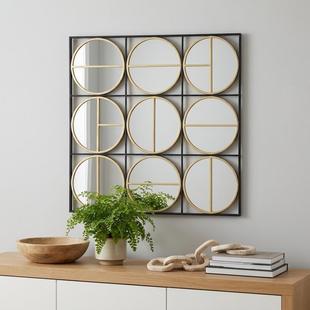 36" Black and Gold Square Iron Framed Accent Mirror - Bed & Bath