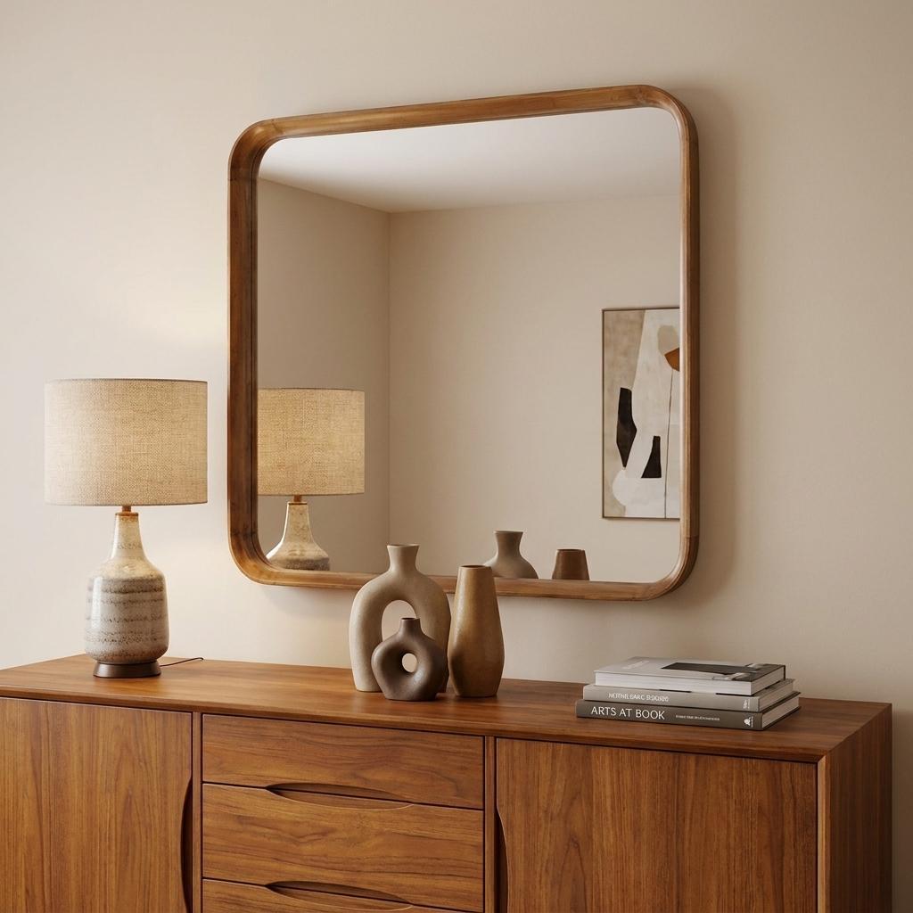 32" Brown Square Wood Framed Accent Mirror - Bed & Bath