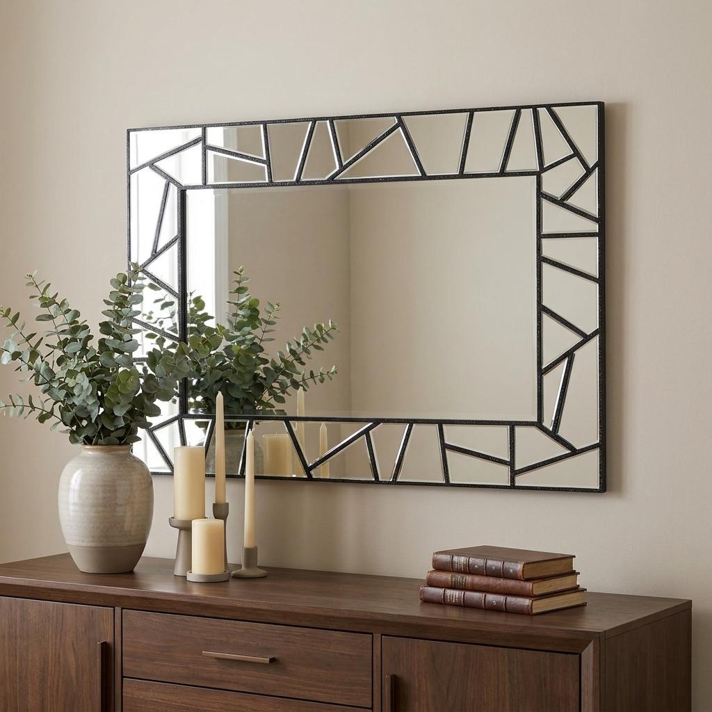 28" Black Metal And Glass Mosaic Framed Accent Mirror - Bed & Bath