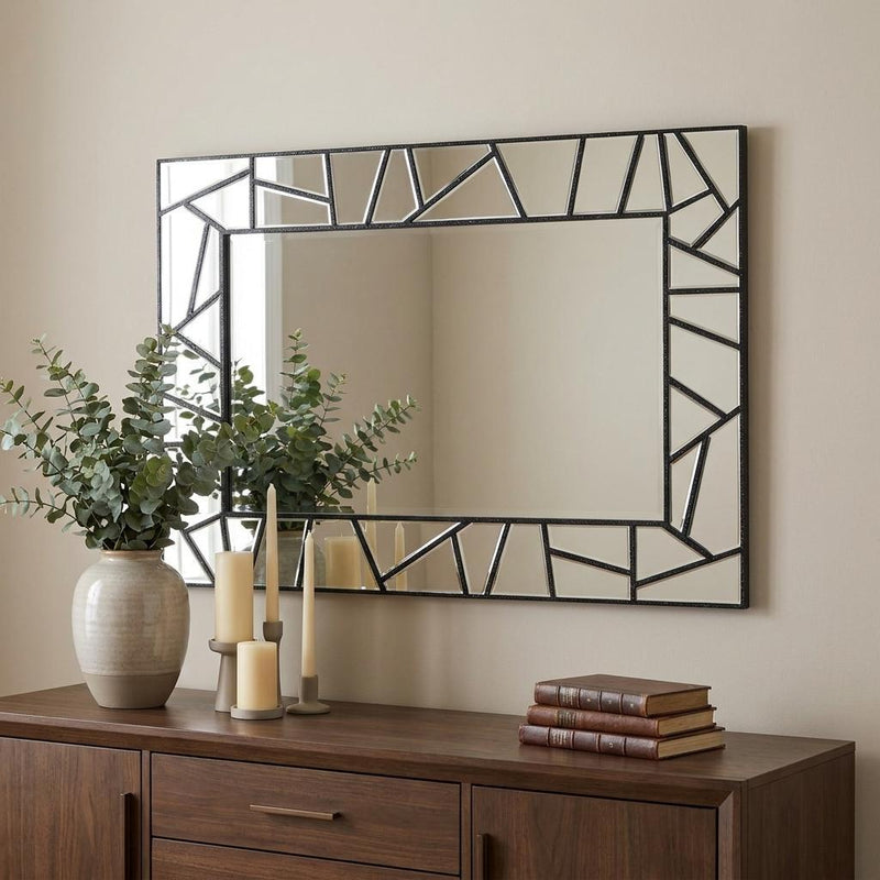 28" Black Metal And Glass Mosaic Framed Accent Mirror - Bed & Bath