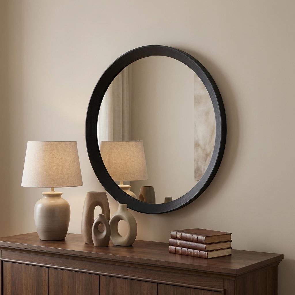 20" Black Round Wood Framed Accent Mirror - Bed & Bath