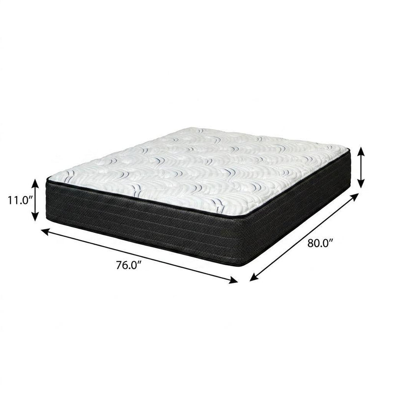 King hybrid mattress shown with 80 x 76 in dimensions, white top and dark sides