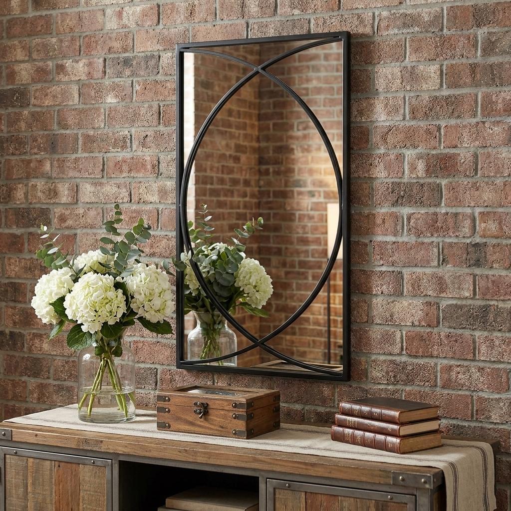 Set of Three Black Iron Framed Accent Mirror - Bed & Bath