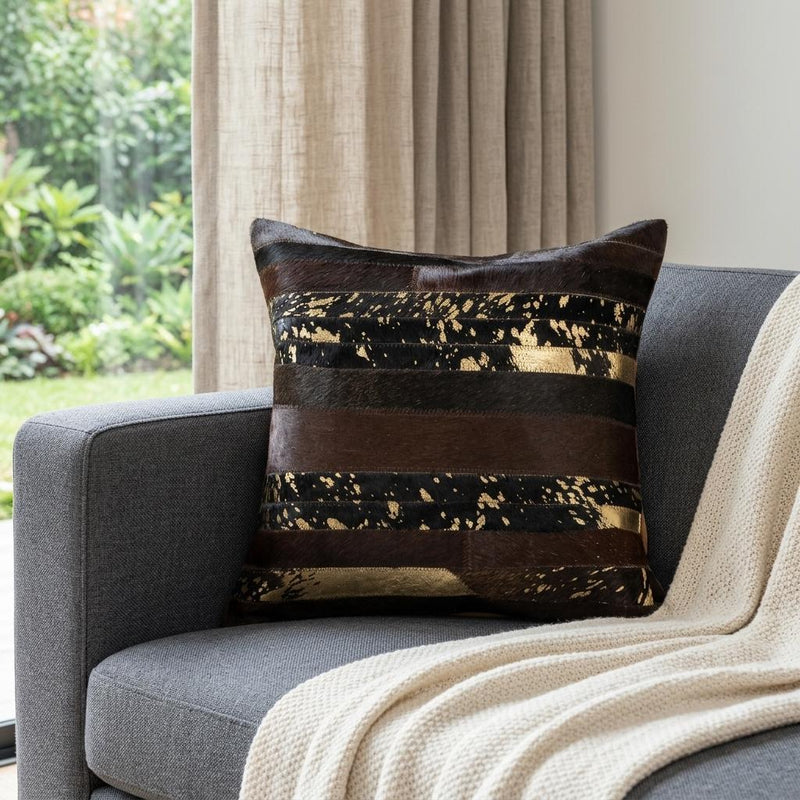 18" Brown and Gold Abstract Cowhide Throw Pillow - Home Decor