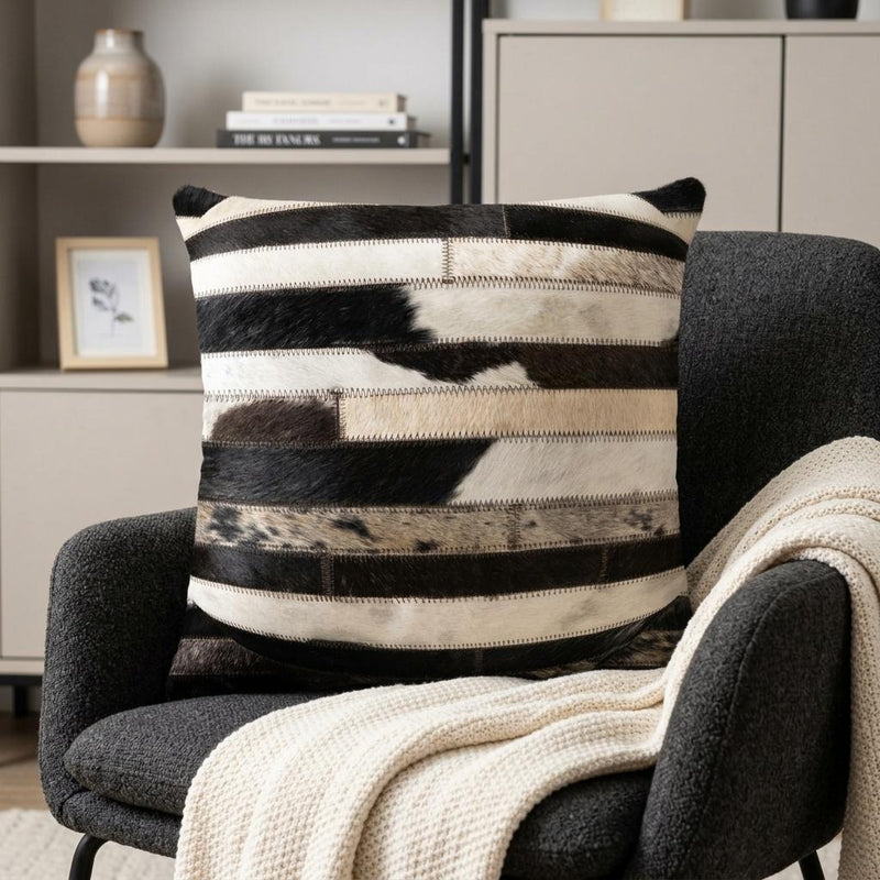 18" Black and White Cowhide Throw Pillow - Home Decor