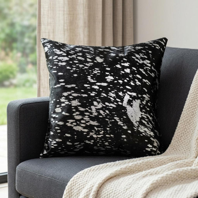18" Black and Silver Cowhide Throw Pillow - Home Decor