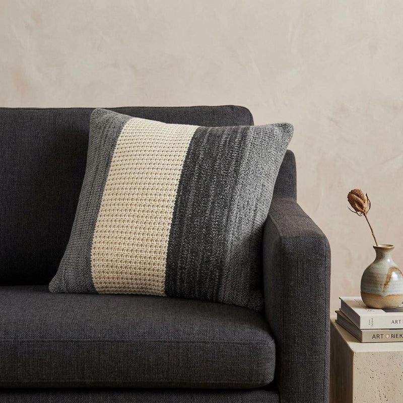 20" X 7" X 20" Transitional Cream And Gray Pillow Cover With Poly Insert - Home Decor