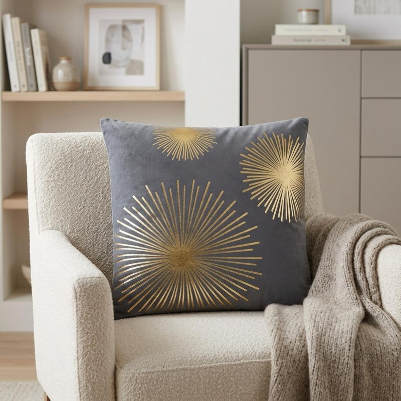 20" Gray and Gold Fireworks Cotton Throw Pillow - Home Decor