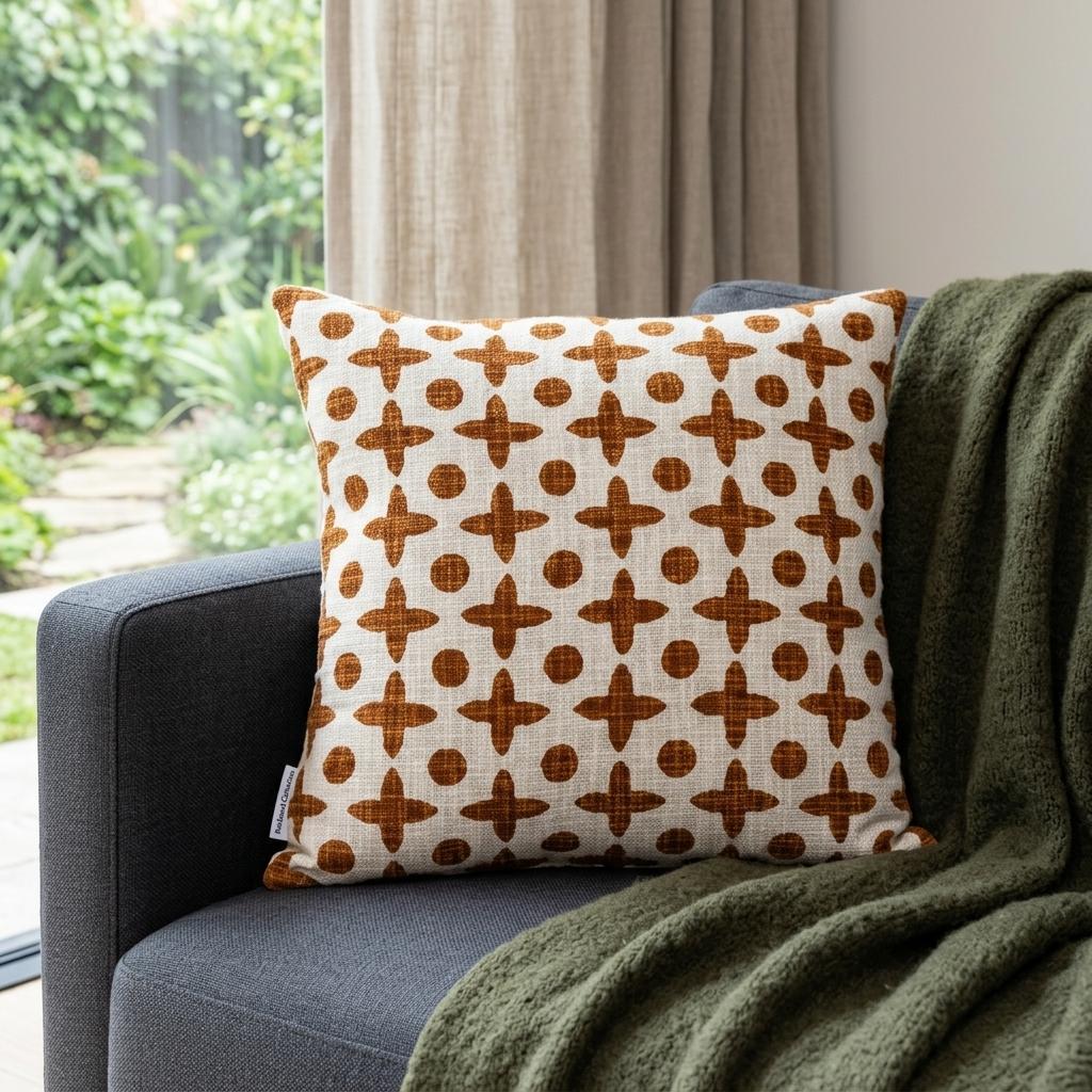 18" Beige and Brown Geometric Cotton Throw Pillow - Home & Garden