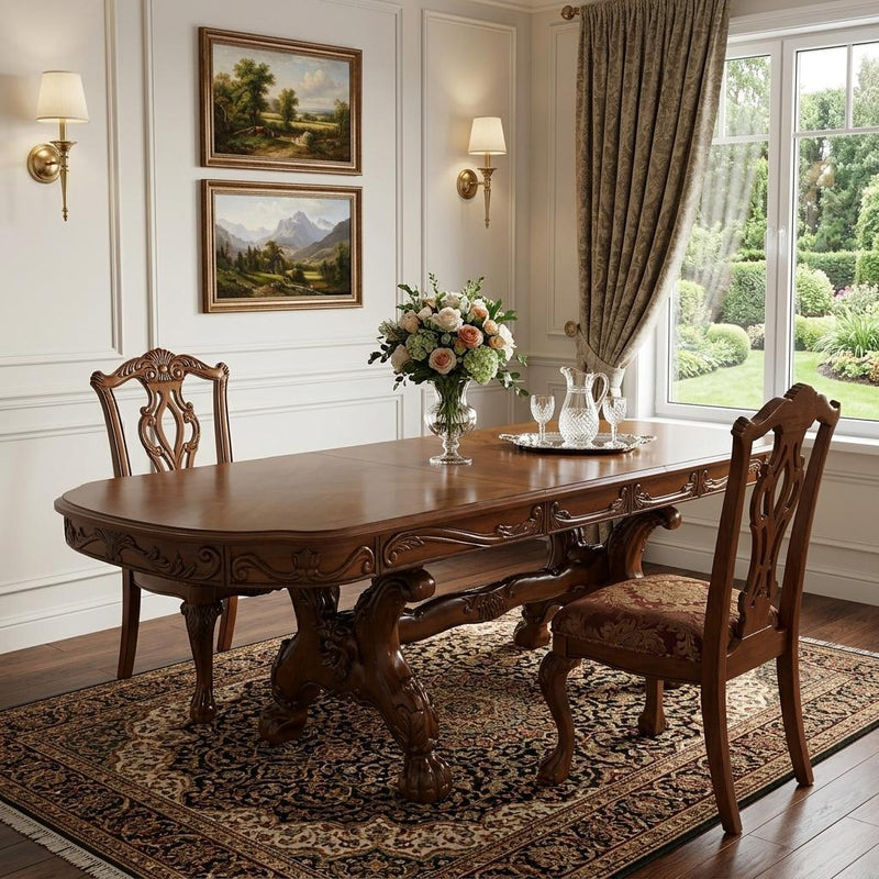 46" Dark Brown Free Form Solid Wood Double Pedestal Base Dining Table - Kitchen & Dining
