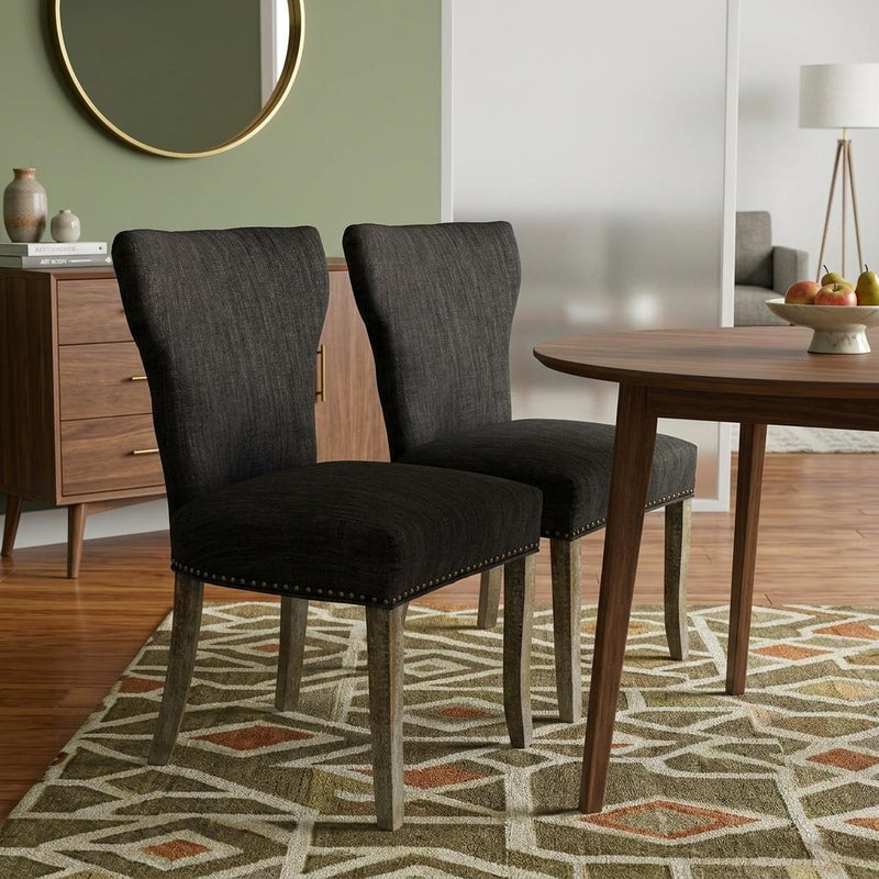 Set of Two Dark Gray And Brown Upholstered Fabric Dining Parsons Chairs - Kitchen & Dining
