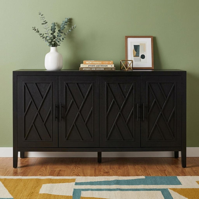 60" Black Distressed Sideboard with Four Doors - Kitchen & Dining