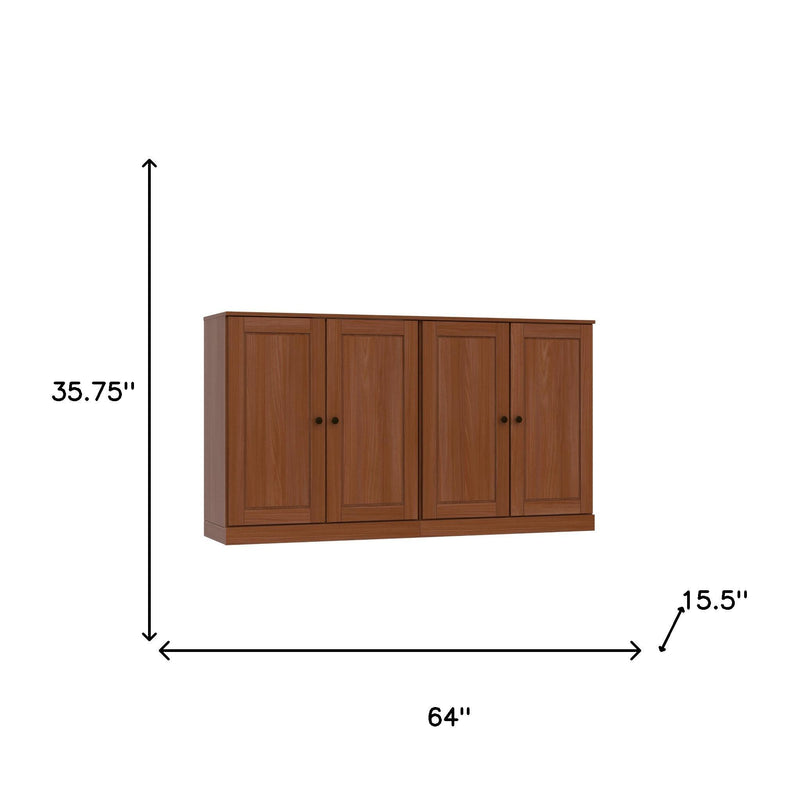 Brown solid wood sideboard with doors, 64 in wide, 35.75 in high, 15.5 in deep