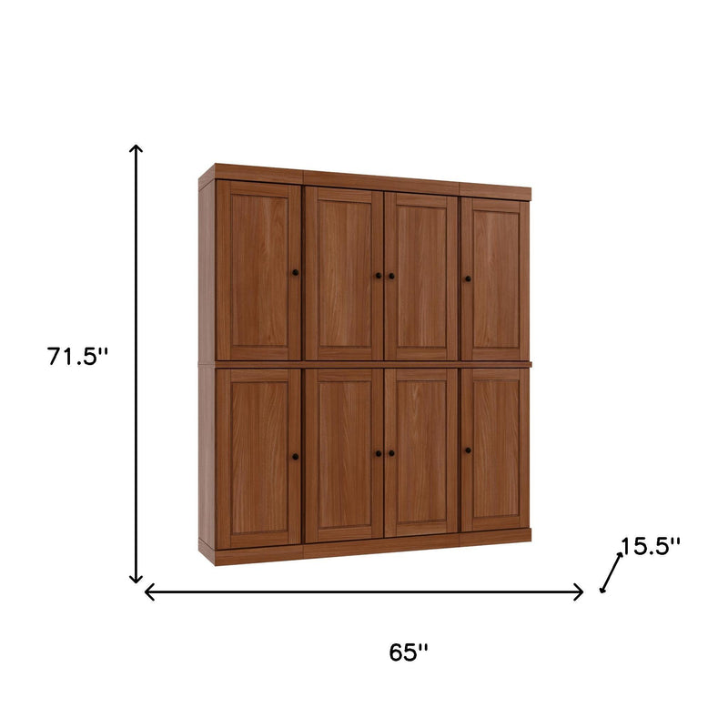 72-in solid wood storage closet with 8 doors; 71.5"H, 65"W, 15.5"D.