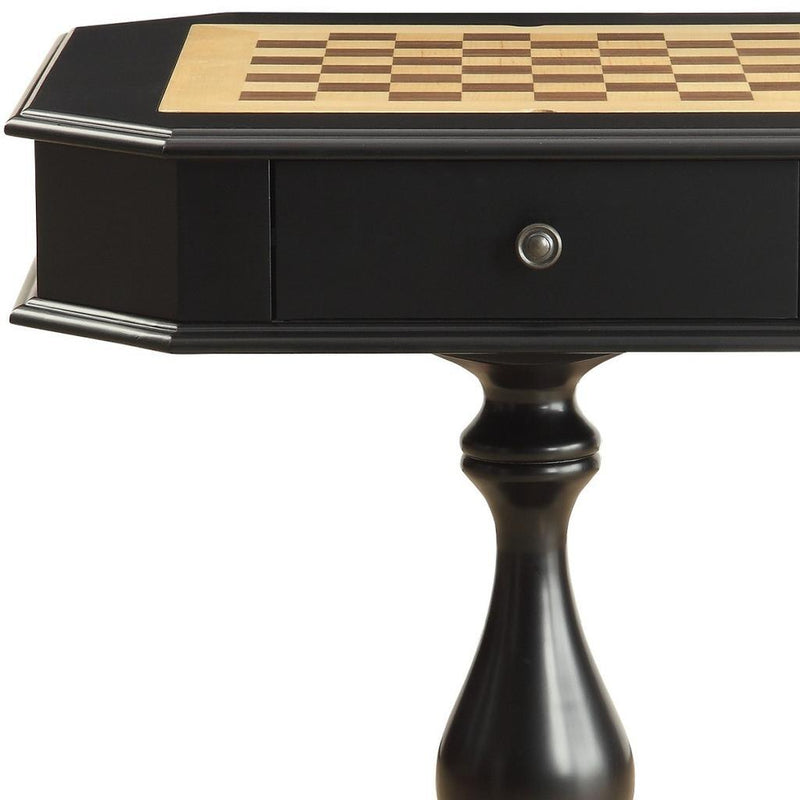 28" Black Wood Octagon Pedestal Console Table With Drawer - Living Room