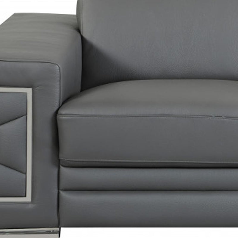 71" Gray And Silver Genuine Leather Love Seat - Living Room