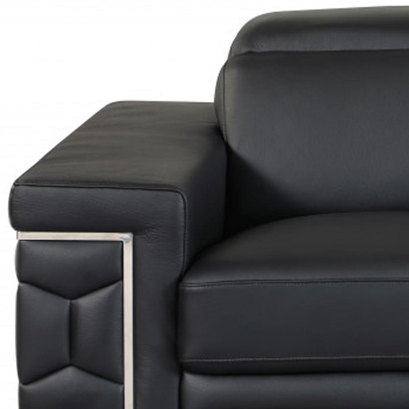 71" Black And Silver Genuine Leather Love Seat - Living Room