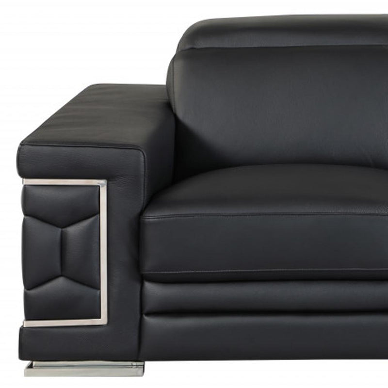 71" Black And Silver Genuine Leather Love Seat - Living Room