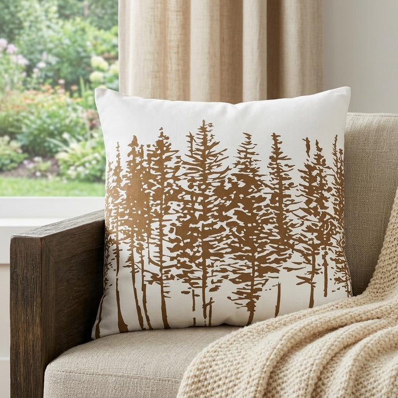 18" Brown and Ivory Forest Cotton Throw Pillow - Home Decor