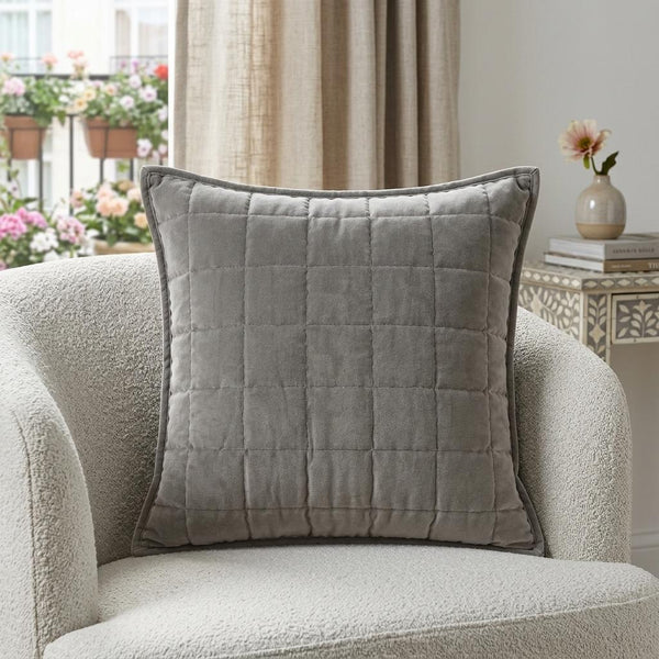 20" X 7" X 20" Transitional Gray Solid Quilted Pillow Cover With Poly Insert - Home Decor