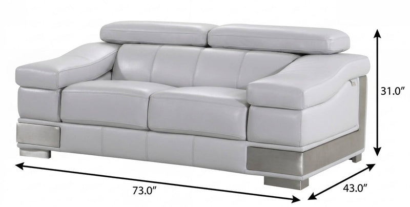 73" Light Gray And Silver Genuine Leather Love Seat - Living Room