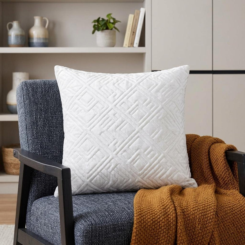 20" White Cotton Blend Throw Pillow - Home Decor
