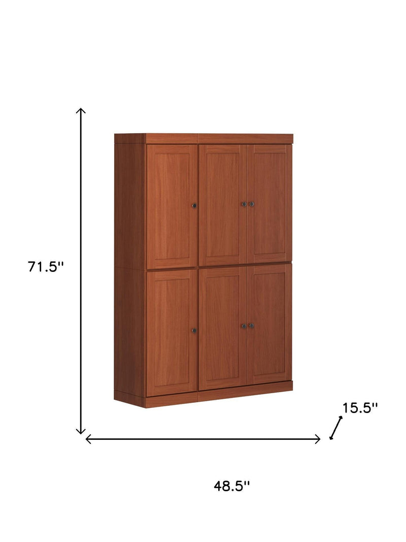 Solid wood pantry cabinet, 71.5 in tall and 48.5 in wide, brown finish