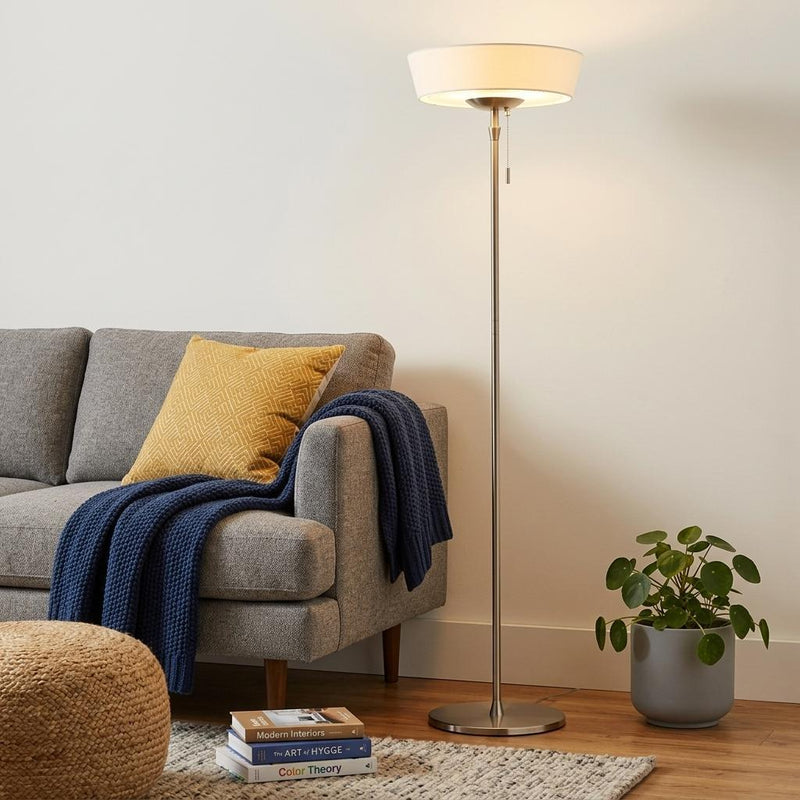 71" Brushed Led Torchiere Floor Lamp With White Empire Shade - Lighting
