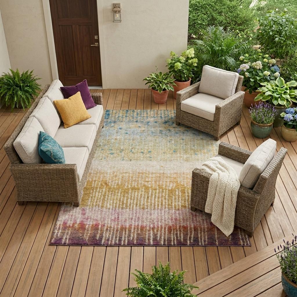 8' X 10' Gold And Beige Abstract Washable Indoor Outdoor Area Rug - Sports & Outdoor