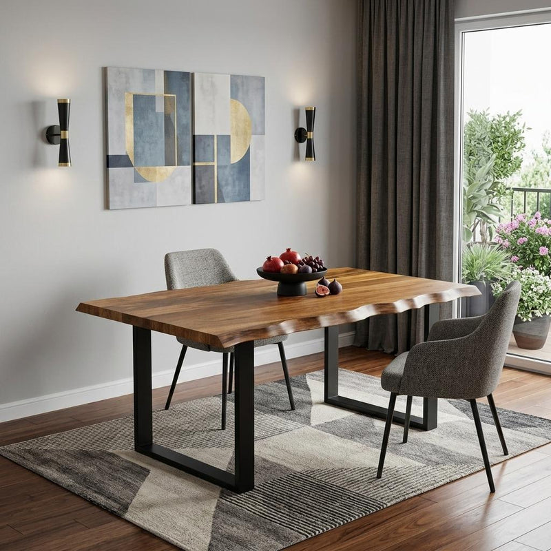 68" Brown And Black Solid Wood Sled Base Dining Table - Kitchen & Dining