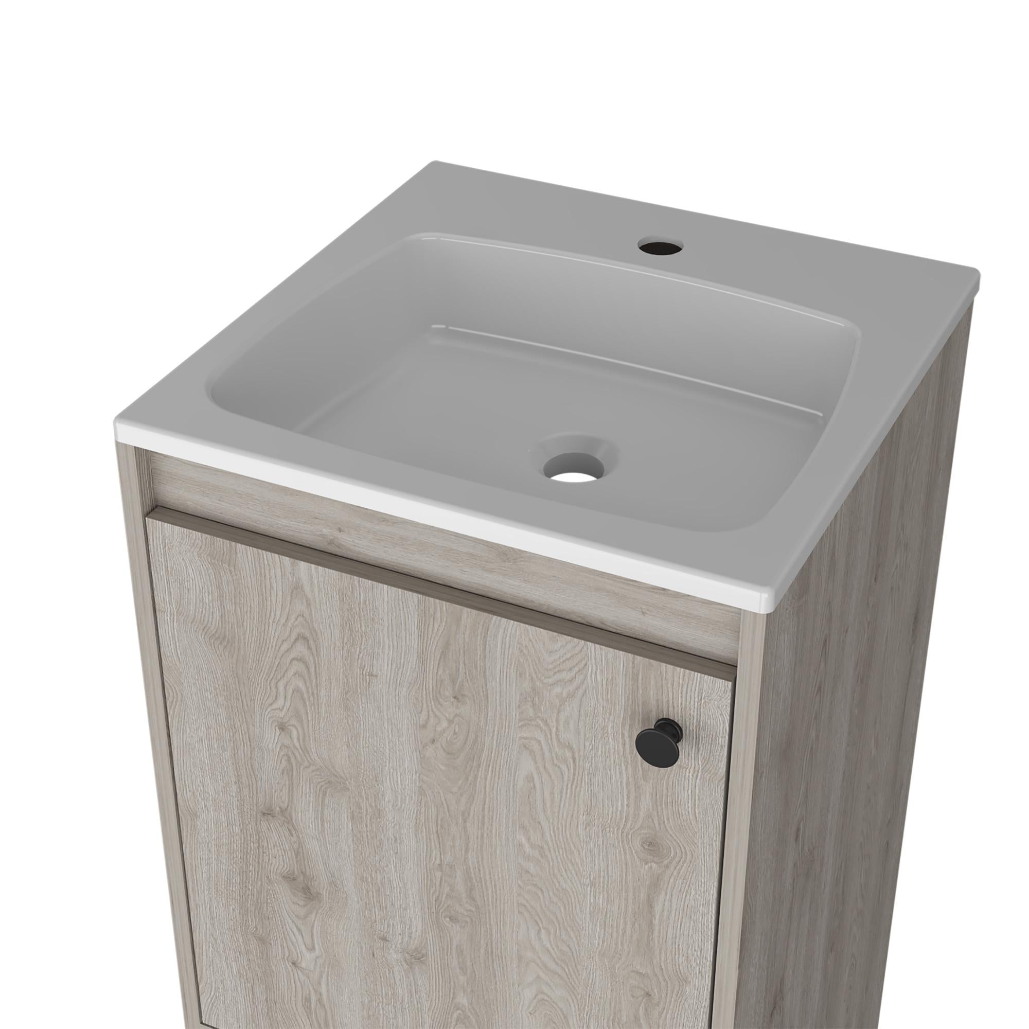 18" Light Gray Wood Freestanding Single Door Bathroom Vanity With White Sink - Bed & Bath