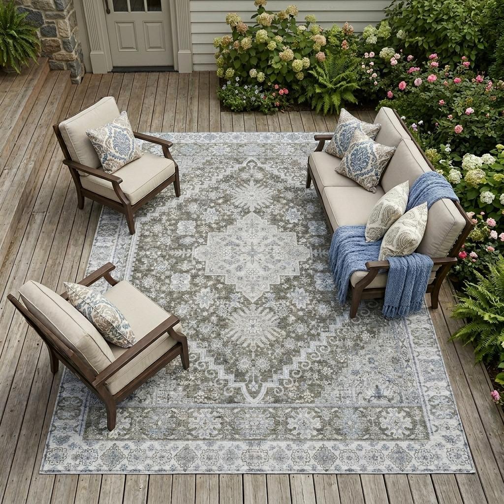 8' X 10' Chocolate And Brown Oriental Washable Indoor Outdoor Area Rug - Outdoor | blocked-missing-media,…