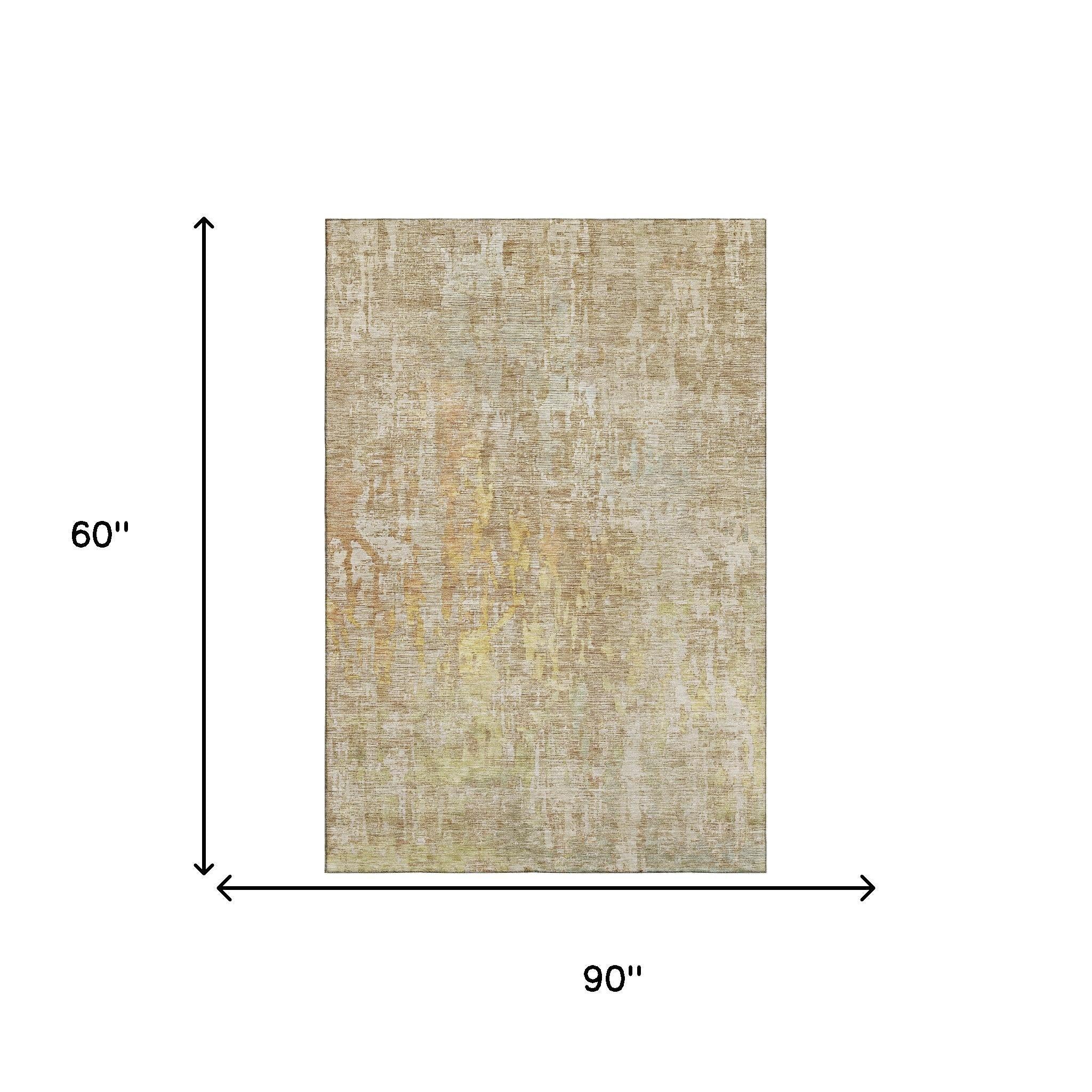5' X 8' Fern Green Blue And Beige Abstract Washable Area Rug With UV Protection - Home & Garden