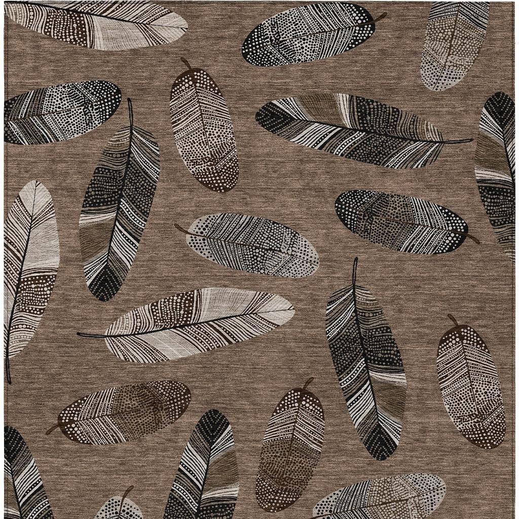 10' X 14' Brown And Ivory Botanical Leaves Washable Indoor Outdoor Area Rug - Sports & Outdoor