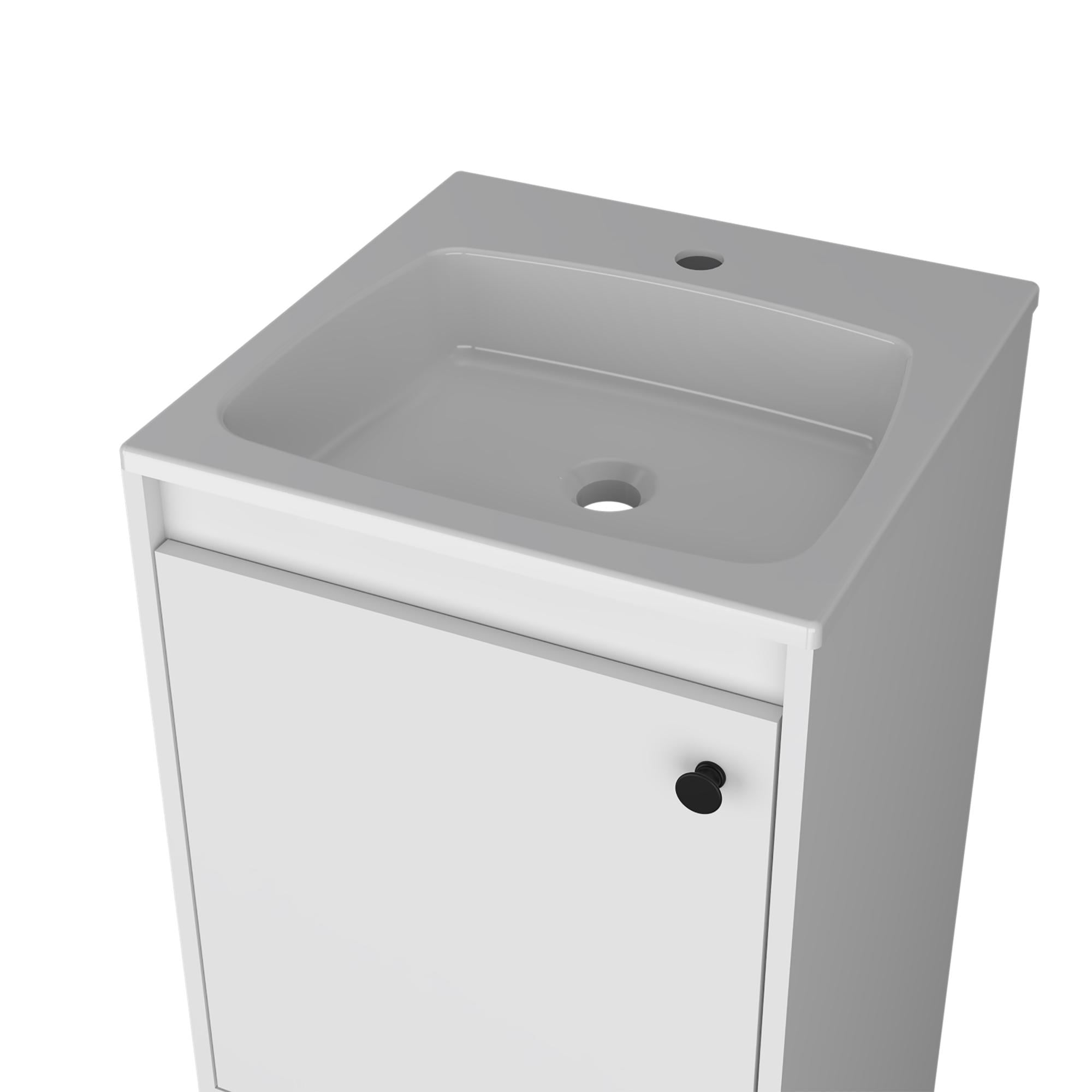 18" White Wood Freestanding Single Door Bathroom Vanity With Sink - Bed & Bath