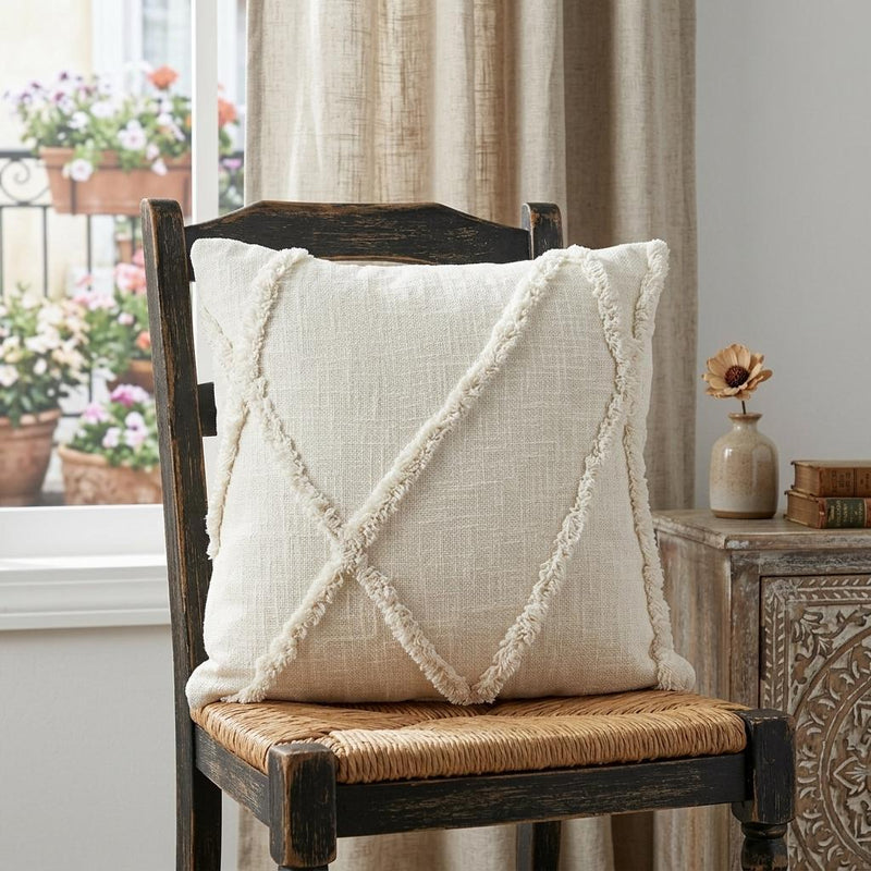 Boho Chic White Textured Lines Throw Pillow - Home Decor