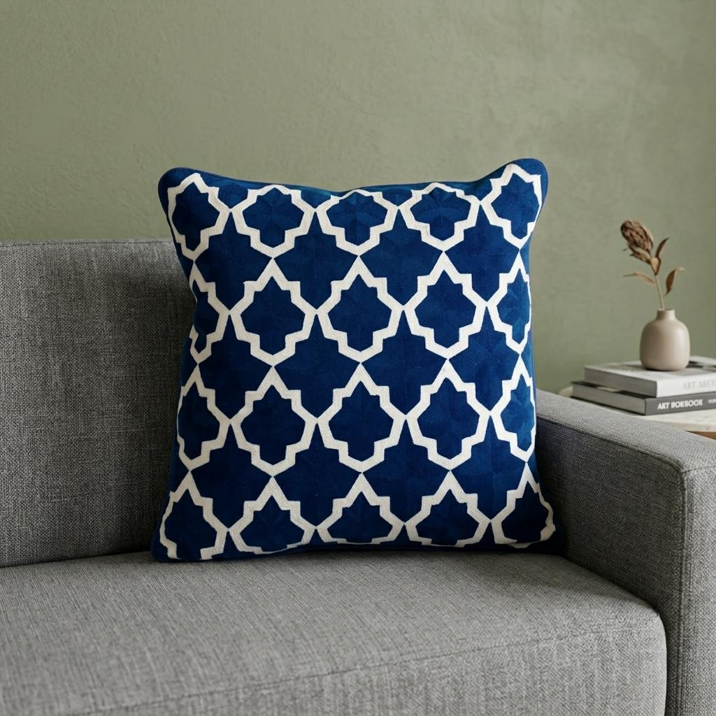 20" Blue and White Geometric Cotton Throw Pillow - Home & Garden