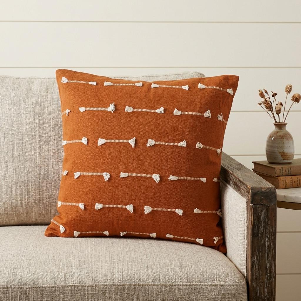 18" Terra Cotta Striped Cotton Throw Pillow With Texture - Home & Garden