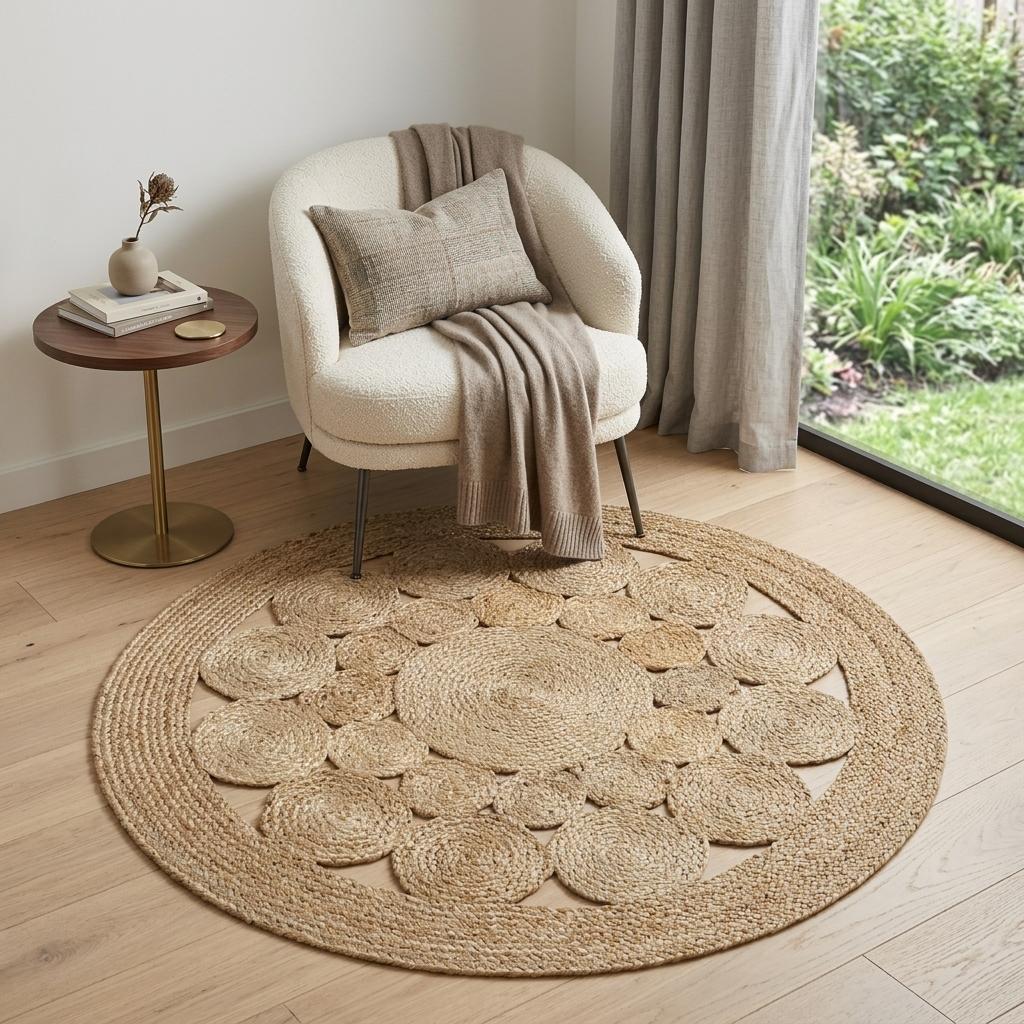 3' Natural Jute Round Rug - Home & Garden