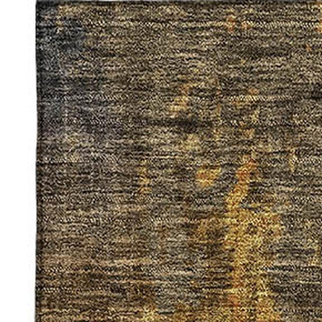 10' X 14' Gray Teal And Gold Striped Washable Area Rug With UV Protection - Home & Garden