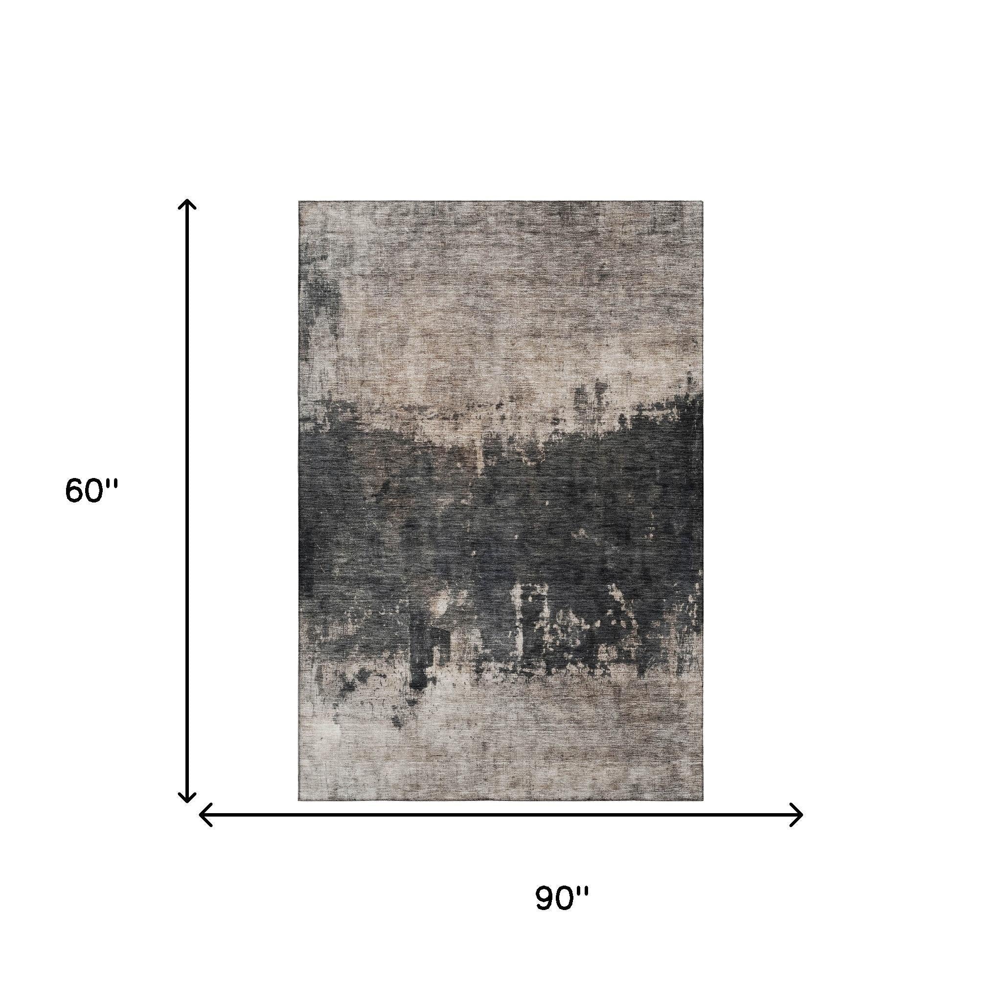 5' X 8' Taupe Beige And Gray Abstract Washable Area Rug With UV Protection - Home & Garden
