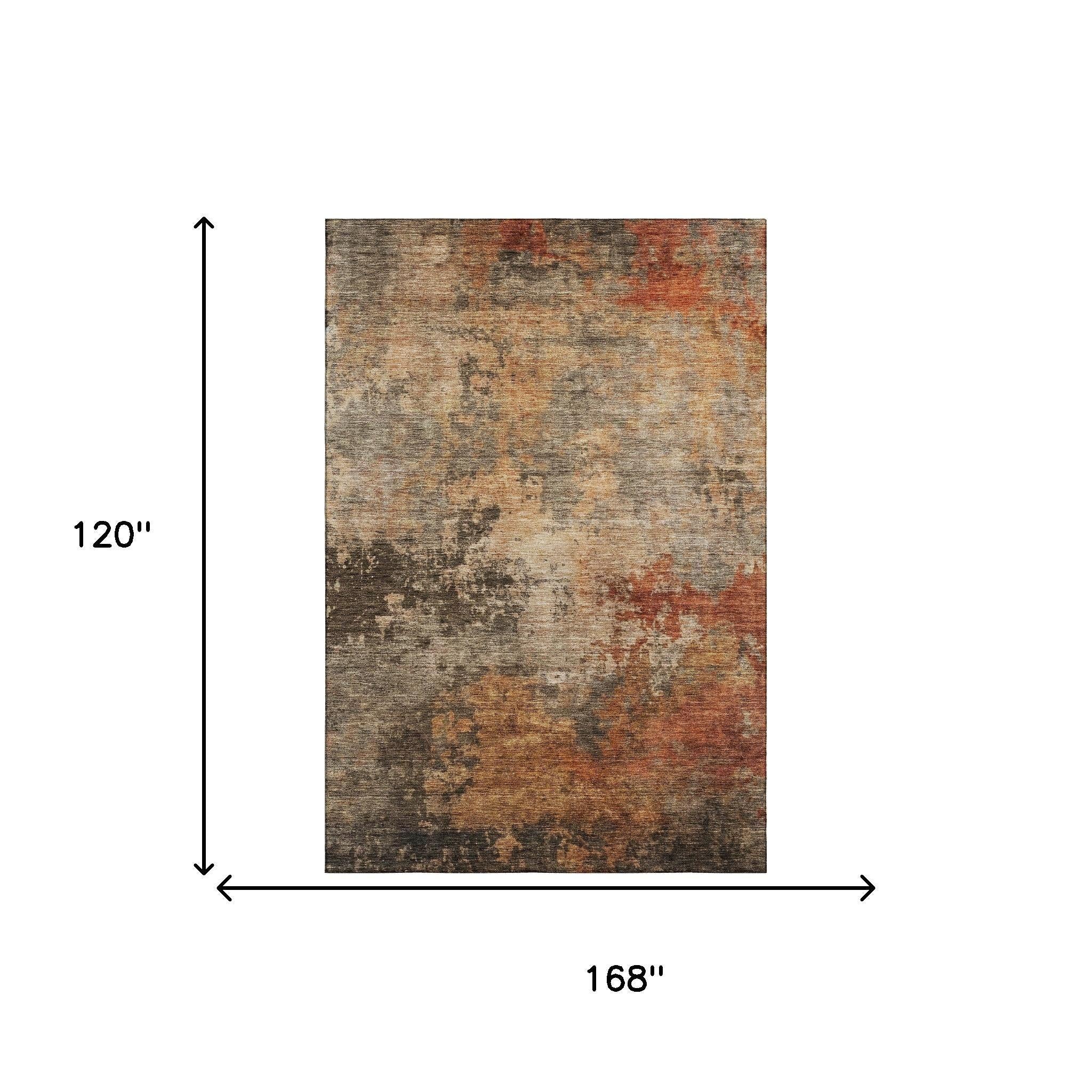 10' X 14' Khaki Red And Charcoal Abstract Washable Area Rug With UV Protection - Home & Garden
